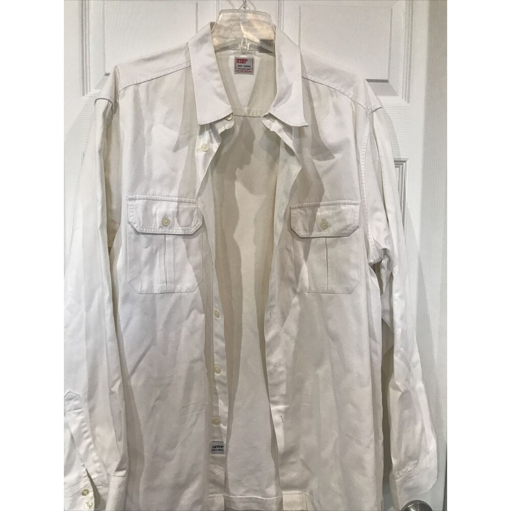 Vintage Levis Dry Goods  Men's XL Shacket Shirt White Cotton Long Sleeve Red Tab